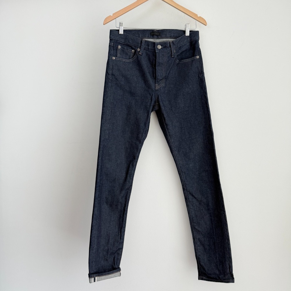 Uniqlo Jeans Mens 30x34 Selvedge Denim Slim Straight Stretch Dark Wash Kaihara
